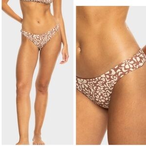 Roxy Free Fallin Skimpy Coverage Cheeky Bikini Bottom Brown & Cream Floral S